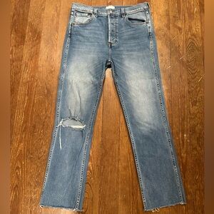 Boyish Medium Wash Distressed Button Up Straight Leg Jeans — Size 30